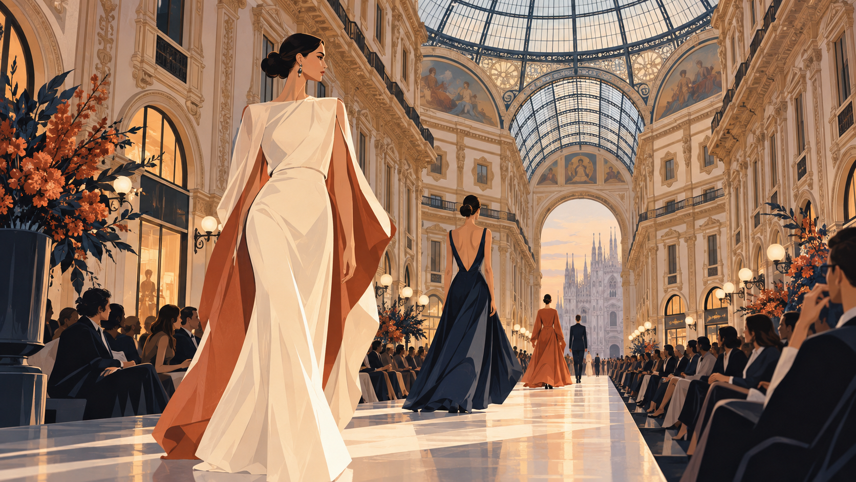 Passerella illustrata nella Galleria Vittorio Emanuele II di Milano